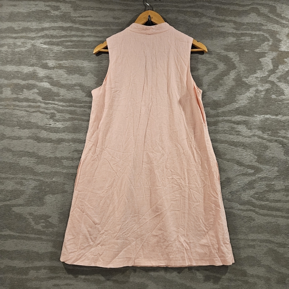 Tommy Bahama SZ M Daphne Sleevless Linen Blend Shift Dress Lined Pink Pockets - Picture 3 of 9